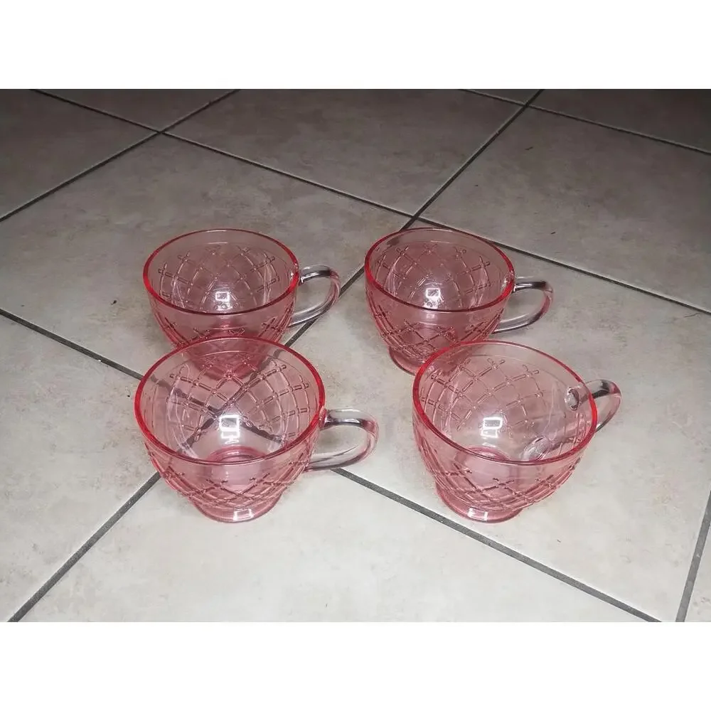 4 pc Pink textured glass coffee mug set
